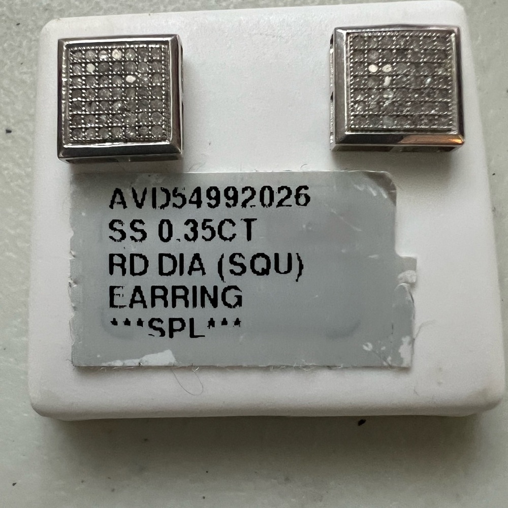 Sterling Silver Square 0.35 CT Diamond Screw Back Earrings